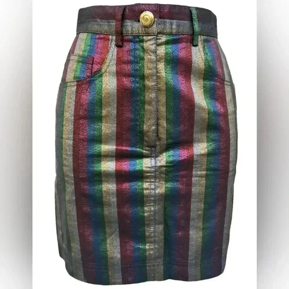 Moschino Rainbow Metallic Striped Mini Skirt M
